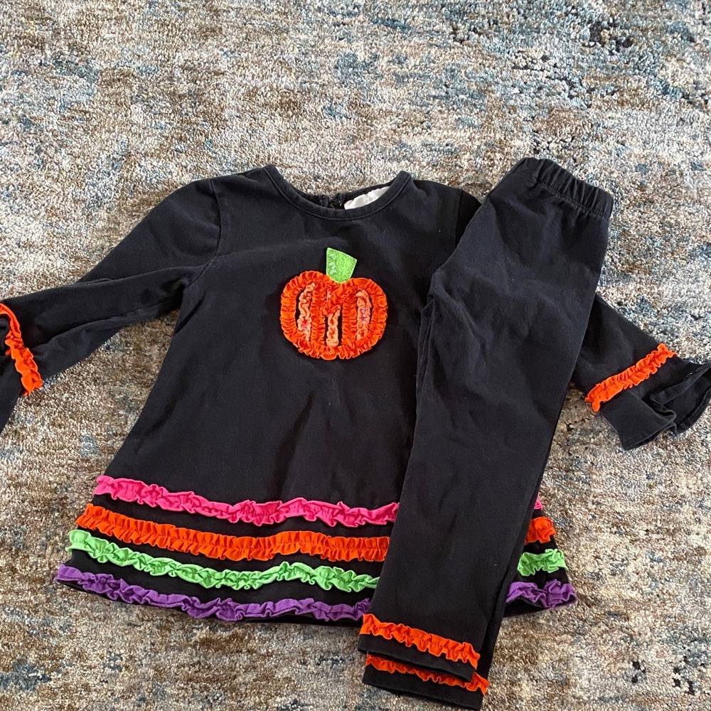 Black and Orange Pumpkin Kids Legging Set